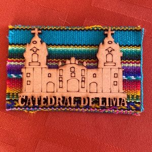 Authentic Wood and Fabric Peru Magnet- Catedral de Lima